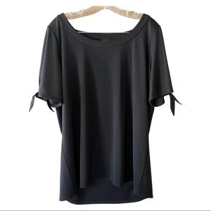 Talbots size X black blouse with short tie sleeves and scoop neck